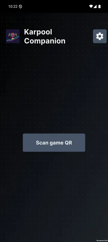 Karpool Companion development screen with a Scan game QR button